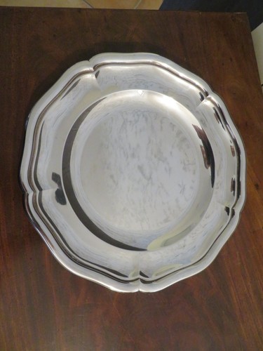 Plat Rond En Métal Argenté, Orfèvre JG, 25 Cm De Diamètre, Brillant