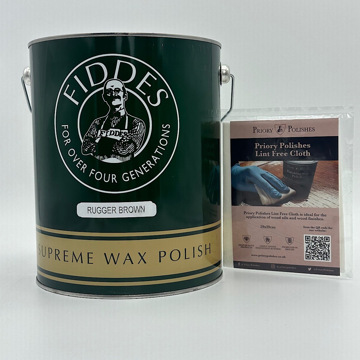 Fiddes Rugger Brown Wax Polish – 5 Litre + Free Priory Polishes© Lint Free Cloth