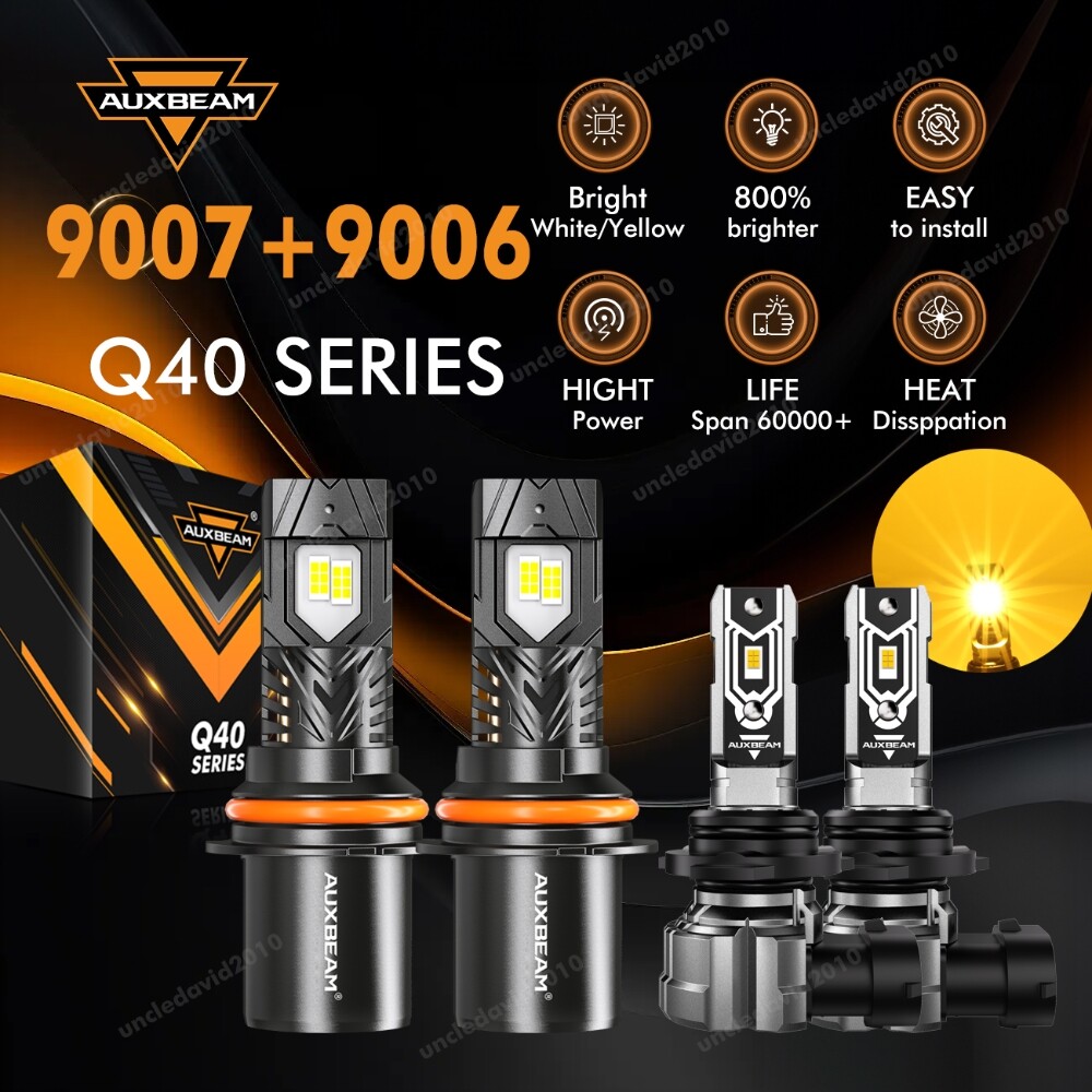 AUXBEAM 9007 9006 LED Headlight and Fog Light Combo Kit 30000LM 6500K White 3000K Yellow Canbus Ready