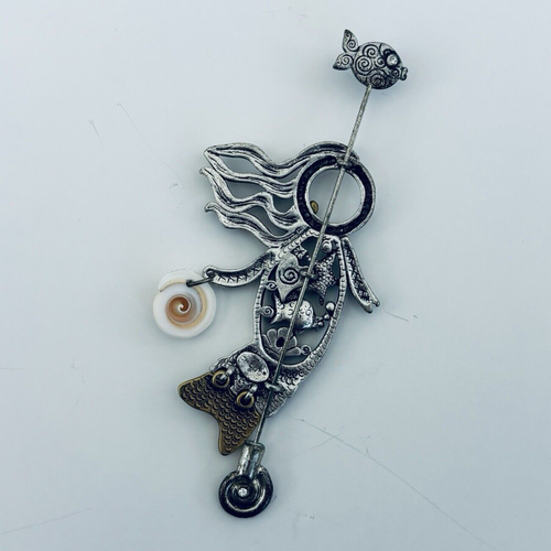 Chico’s Mermaid Silver Tone Shawl Pin/Sweater Accent Hat/Stick Pin Unique - Picture 2 of 5