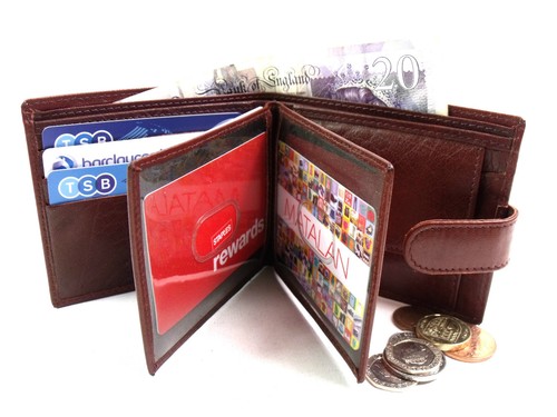 PORTAFOGLIO PORTA CARTE DI CREDITO DA UOMO DESIGNER DI ALTA QUALITÀ MARRONE IN VERA PELLE - Foto 11 di 11