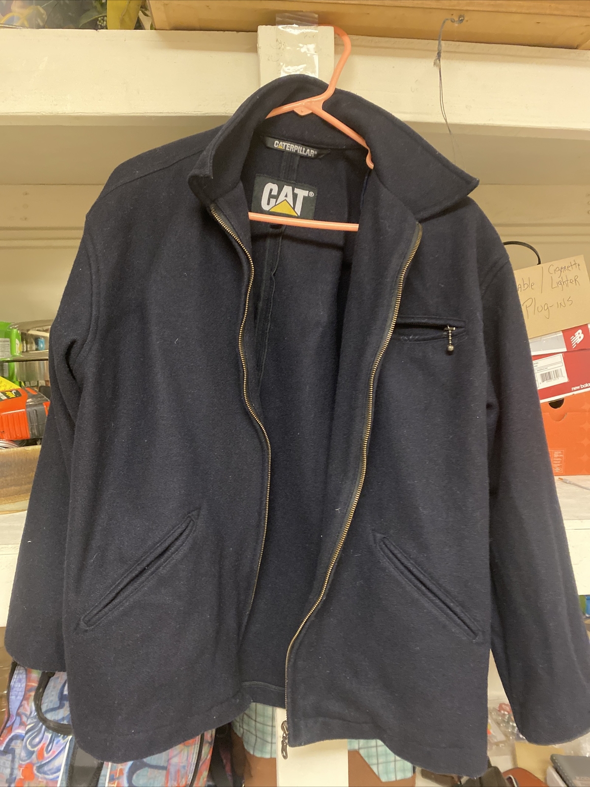 Vintage Cat Caterpillar Men's Black Coat Wool Zippere… Gem