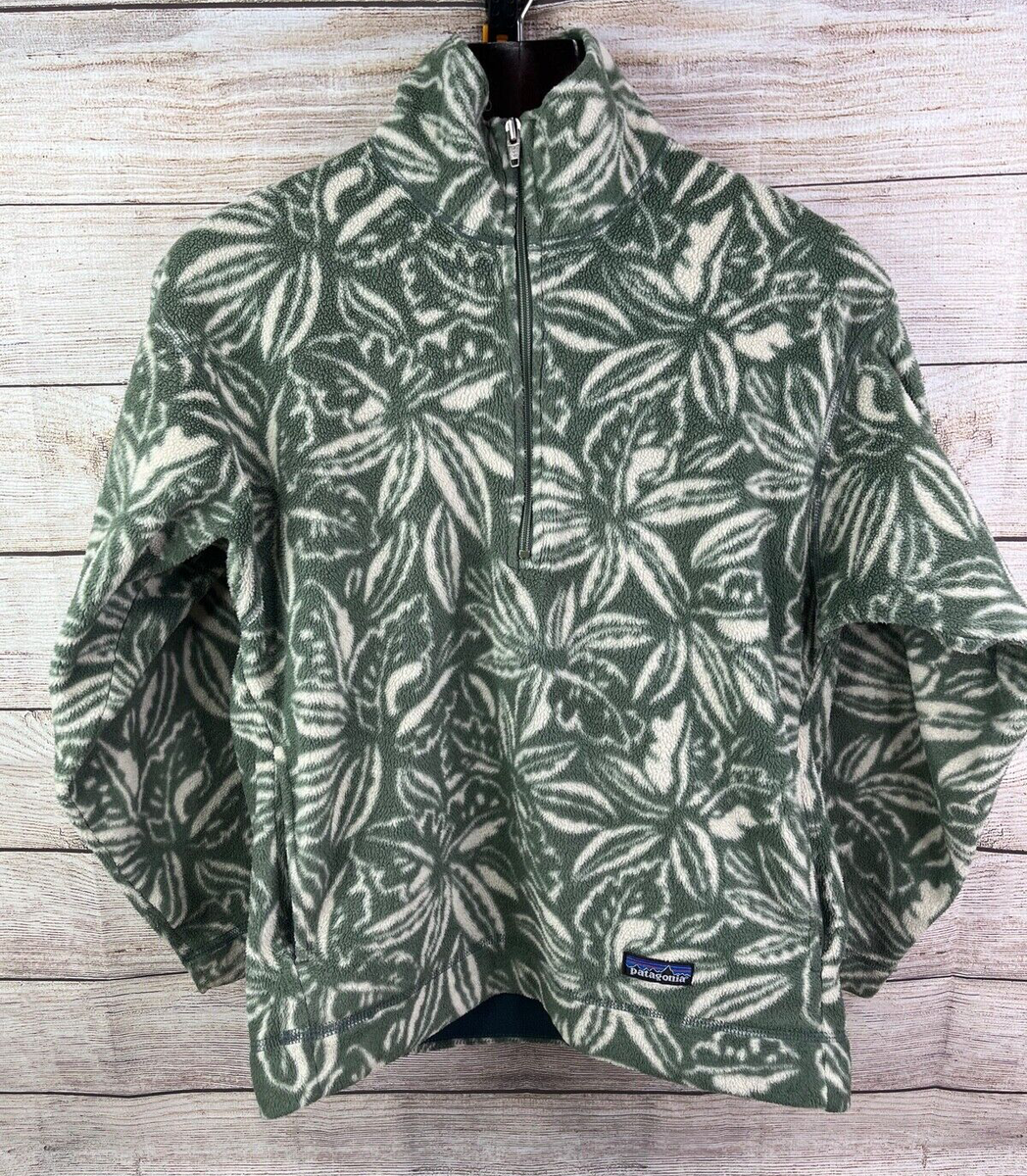 PATAGONIA Synchilla Fleece VINTAGE RARE Green White Leaf WOMENS XS 