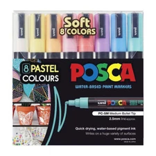 Uni Posca PC5M Bullet Tip Pastel Marker Professional Non toxic 2.5mm Pack of 8