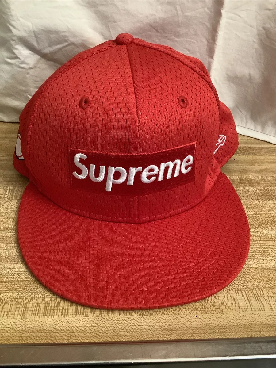 Supreme Mens Cap Mesh Fitted Hat 7-3/8 New Era Red Box Logo