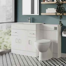 Nova 1300mm Gloss White Bathroom Combination Pack Vanity Toilet Unit Sink Basin