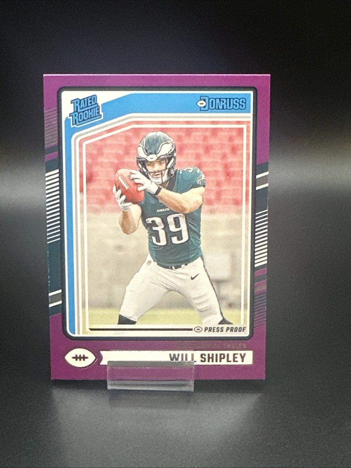 Will Shipley 2024-25 Panini Donruss #312 Rated Rookie Purple Press Proof Eagles