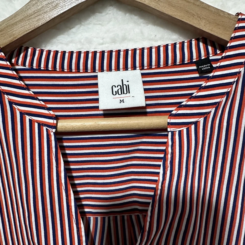 Cabi 5335 Red Striped Franklin Popover Long Sleeve Career Blouse Size Medium - Image 4 of 4