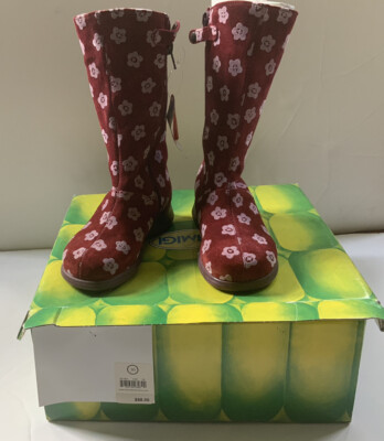 New Primigi Girls Natalia Flocked Red Boots Pink Flowers Floral Sz 30EU 12.5 US