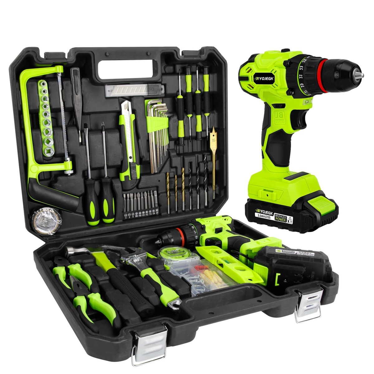 Home Tool Set with Brushless Drill, 20V 119PCS Cordless Drill Tool 