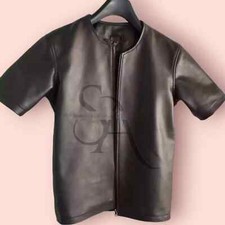 Men's Black Leather Shirt Genuine Lambskin Leather Shirt Classic Style