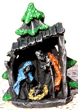 Presepe artigianale Natività in materiale lavico e perline. 6 CM. Sicilia