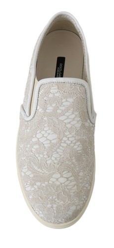 DOLCE & GABBANA Shoes White Leather Lace Slip On Loafers EU35 / US4.5 RRP $700 - Picture 4 of 11