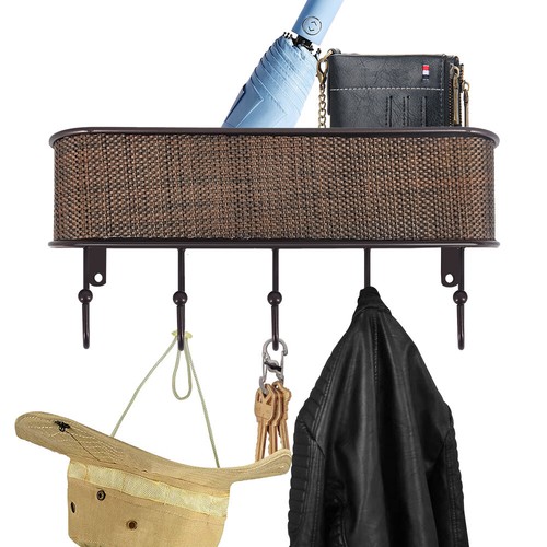 Wall Mounted Mail Holder Key Rack Mail Sorter Organizer with 5 Hooks Home Decor - 第 11/14 張圖片