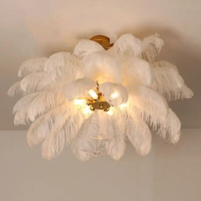 Atunus Chandelier Lamp Natural Ostrich Feather Ceiling Led Pendant Light