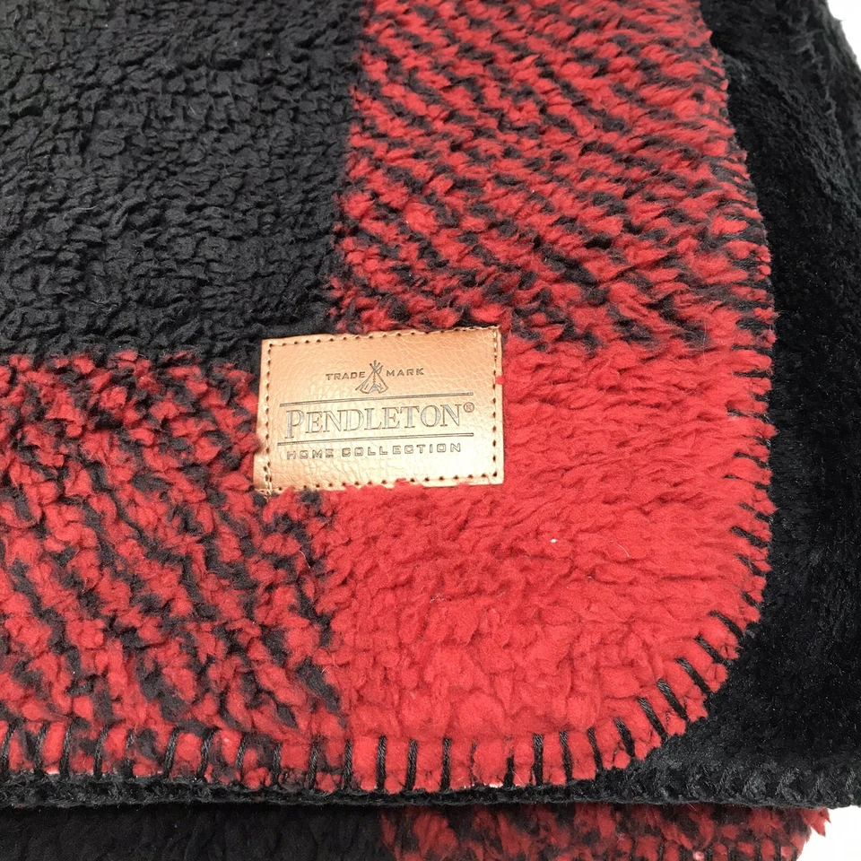 Pendleton 50” X 70” Plaid Reversible Sherpa Fleece Throw Blanket Red & Black - Image 2 of 4