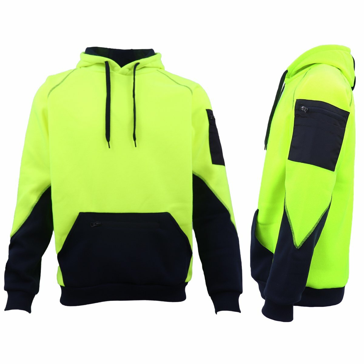HI VIS Safety Fleece Pullover Hoodies Workwear Kangaroo Arm Pen Pockets Jacket E - Foto 11