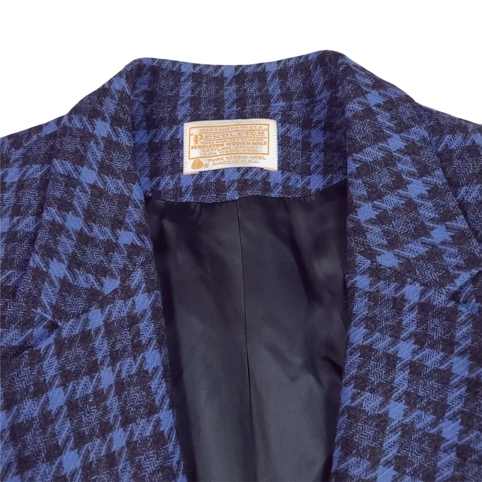 Blazer Pendleton vintage años 70 para mujer azul a cuadros con solapa de un solo botón Foto 3 de 4