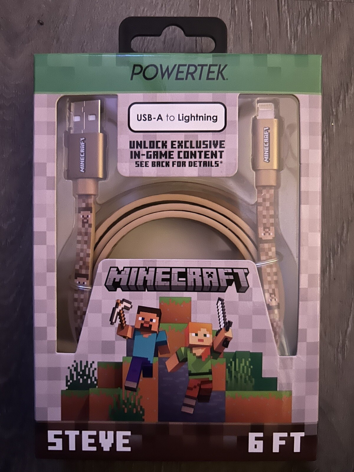 Minecraft Powertek USB-A 6ft Cord Fast Charge (iPhone)