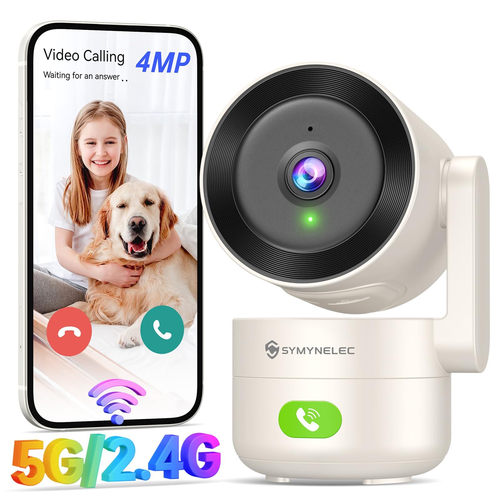 SYMYNELEC Baby Monitor 2K WiFi - Telecamera per Cani e Gatti 360°