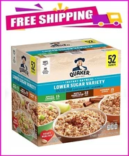 Quaker Lower Sugar Instant Oatmeal, Variety Pack, 1.17 oz., 52 pk.