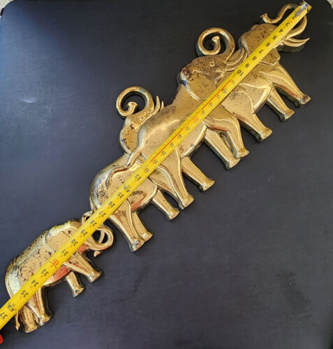 Vintage Syroco 7635 38" Mandria di elefanti oro placca 3D parete interni casa pazzesca - Foto 2 di 5