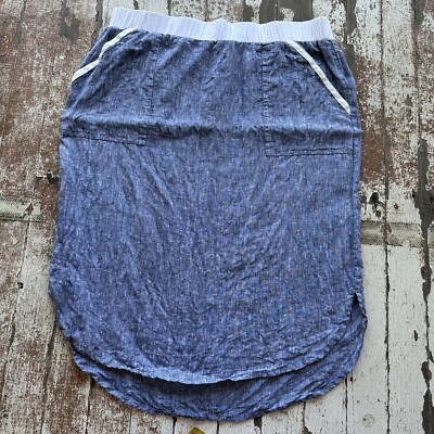 Blanc Deluxe Linen Skirt Womens 10 Blue Straight Above Knee Short Pockets