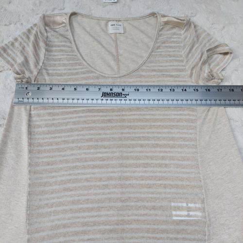 AMS Pure Collection Ava Women Short Sleeve Striped T-Shirt Size 6 Taupe New $165 - Picture 10 of 10