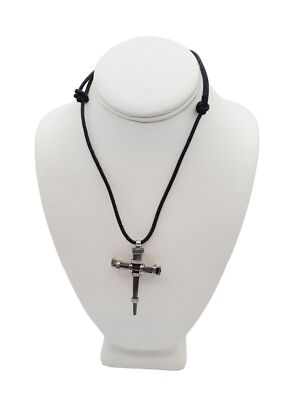 Black corded adjustable Nail cross pendant necklace 24