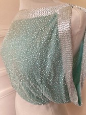 Top turchese vintage pesantemente con perline, con maniche tagliate, taglia S/M