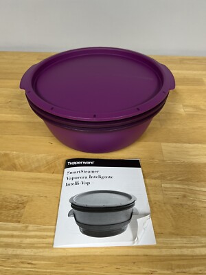 TUPPERWARE Purple SMART STEAMER 3 Pc. Microwave Cooker Set Missing Base READ