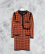 CHANEL Authentic Women's 4-pocket Velour Button Tweed Dress Long Sleeve Check