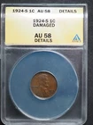 1924 * S *  Lincoln Wheat Cent *ANACS AU58 SCRATCHED  OBV- FREE SHIPPING! G1499