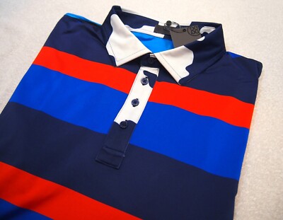 G/FORE Performance Fabric Color Block Stripe  Slim Fit Golf Shirt NWT Large $110