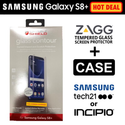 Zagg S8 Plus Glas Displayschutzfolie + Markenhülle Cover für Samsung Galaxy S8+