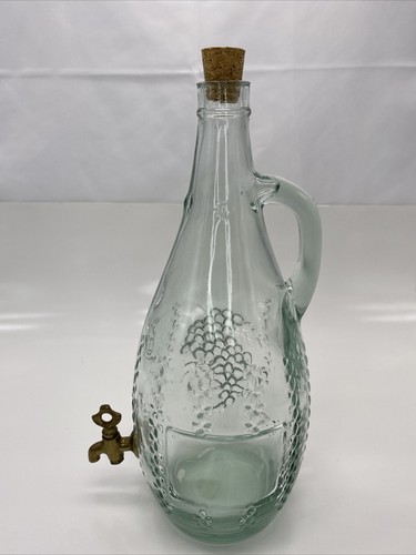 Spain Sweet Antiques Glass Wine Dispenser w/ Spigot Cork & Handle Grape Details - Picture 3 of 9
