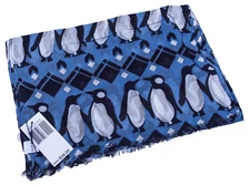 Vera Bradley Soft Fringe 100% Rayon Scarf in Penguins Intarsia Blue.  NWT