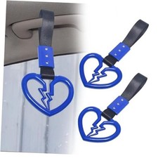 2 Pcs Broken Heart Shaped Car Handle Straps,Car Warning Hanging Black/Blue