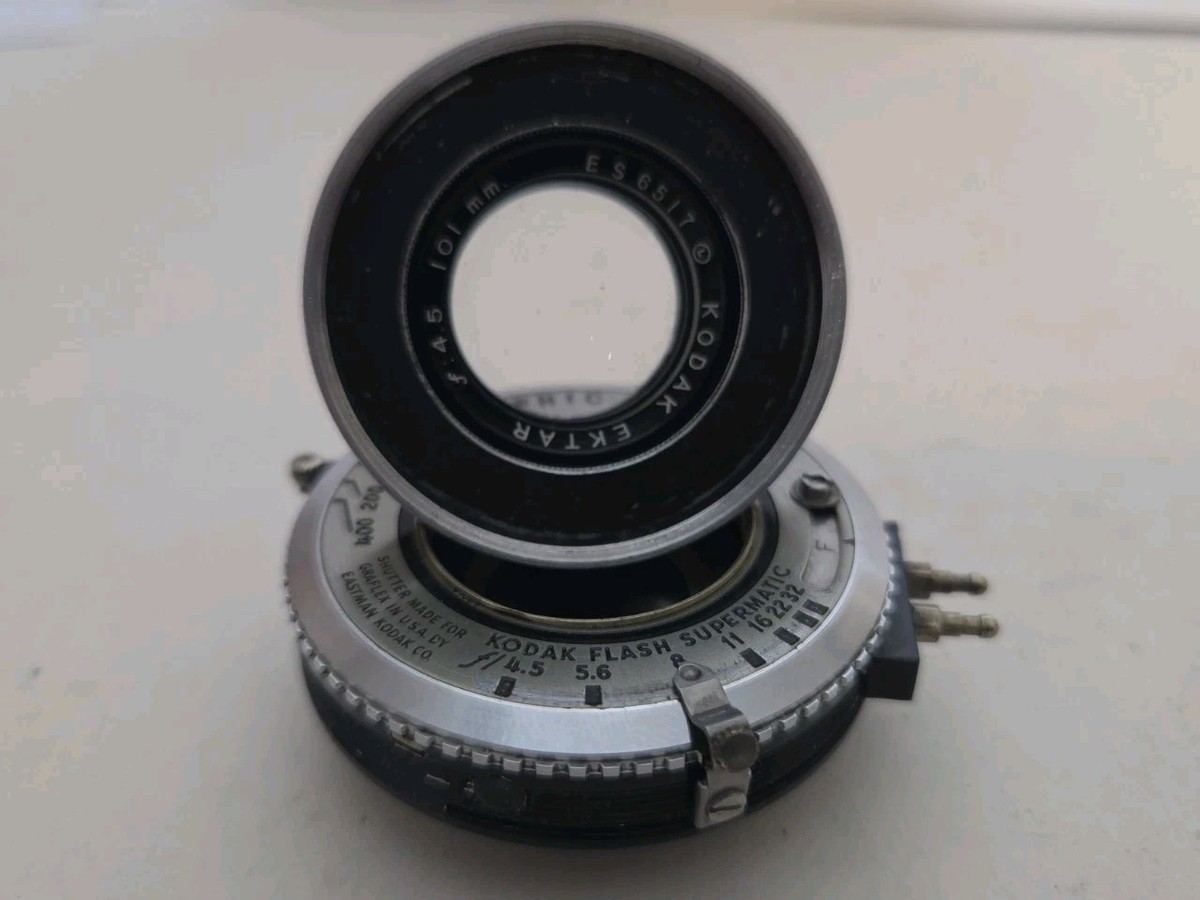 Kodak Ektar 101mm f/4.5 Lens With Flash Supermatic Shutter. For