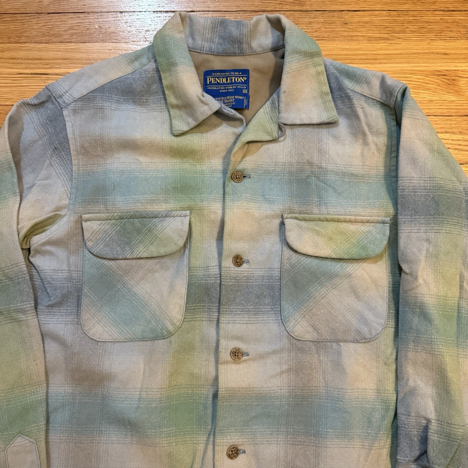 Pendleton Blue Green Loop Collar Flannel Wool Boa… - image 2