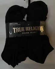 NIP TRUE RELIGION MEN'S 12 PAIRS BLACK HALF CUSHION LOW CUT SOCKS SHOE 8-12.5