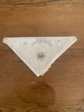 Antique Victorian Fine Floral Petit point Belgium Lace Handkerchief 9" square
