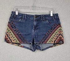 BDG Urban Outfitters Blue Denim Embroidered Boho Short Shorts Womens 28 Pockets