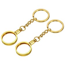 25mm Metal Coin Holder Keychain, 2Pcs Coin Case with Key Ring, Golden