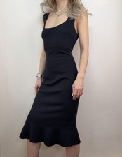 Dolce&Gabbana 90 black midi fitted dress fishtail ruffle uk12-14 evening wedding