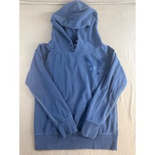 American Eagle Outfitters Mens Blue Hoodie Eagle NYC 77 Button Neck Pullover L