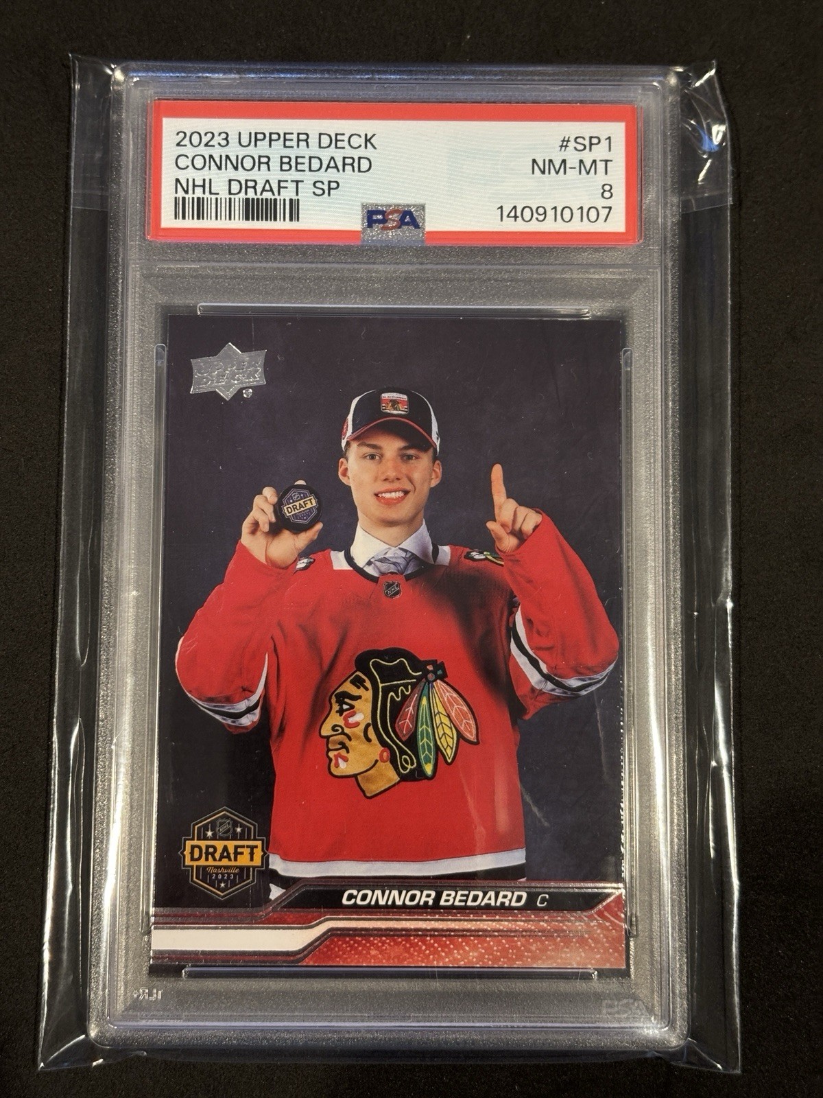 2023-24 Upper Deck #SP-1 Connor Bedard NHL Draft Blackhawks PSA 8