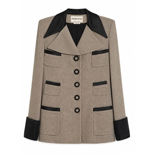 Annie Reva Vintage Black Ivory Contrast Button Blazer Jacket Made In USA Size 10