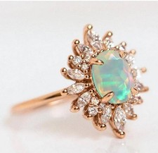 Vintage Art Deco Fire Opal Ring, 2 Ct Oval Opal Engagement Ring, Floral Wedding