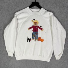 Vintage Fall Halloween Crewneck Sweatshirt 80's Medium Scarecrow Pumpkins